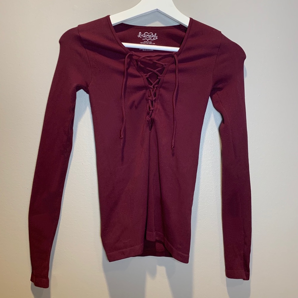 Maroon tie up Free People top